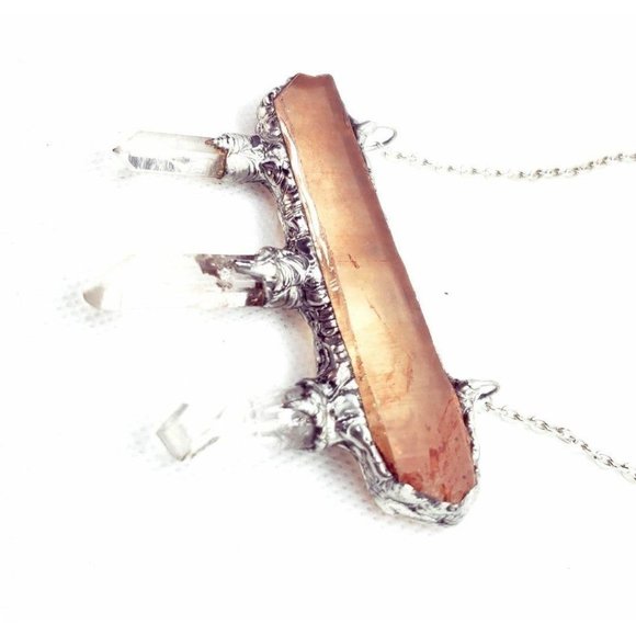 Tangerine quartz statement necklace handmade crystal necklace - Picture 10 of 12